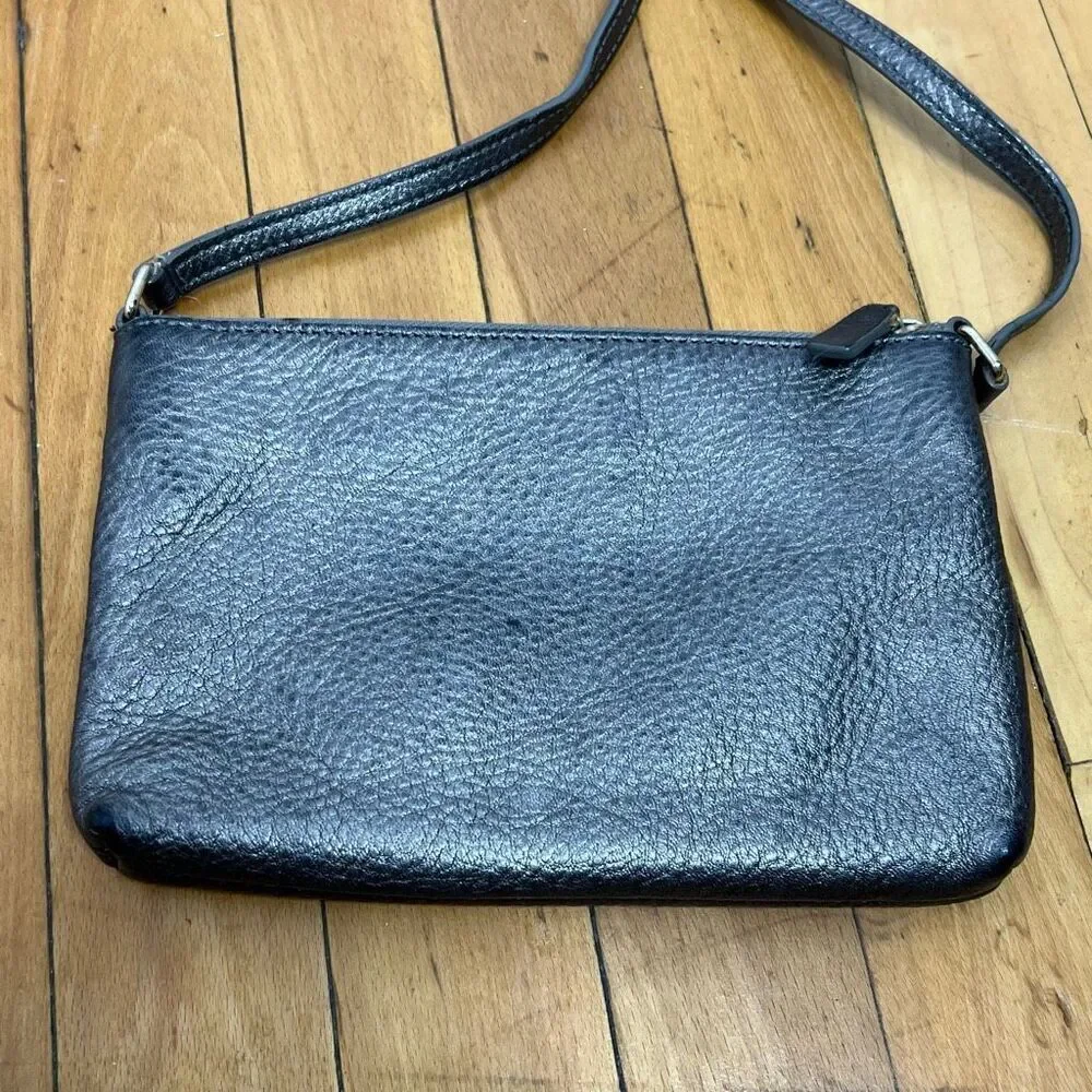 Cole Haan Gun Metal Small Crossbody Purse, Adjustable Buckle Long Strap Metallic